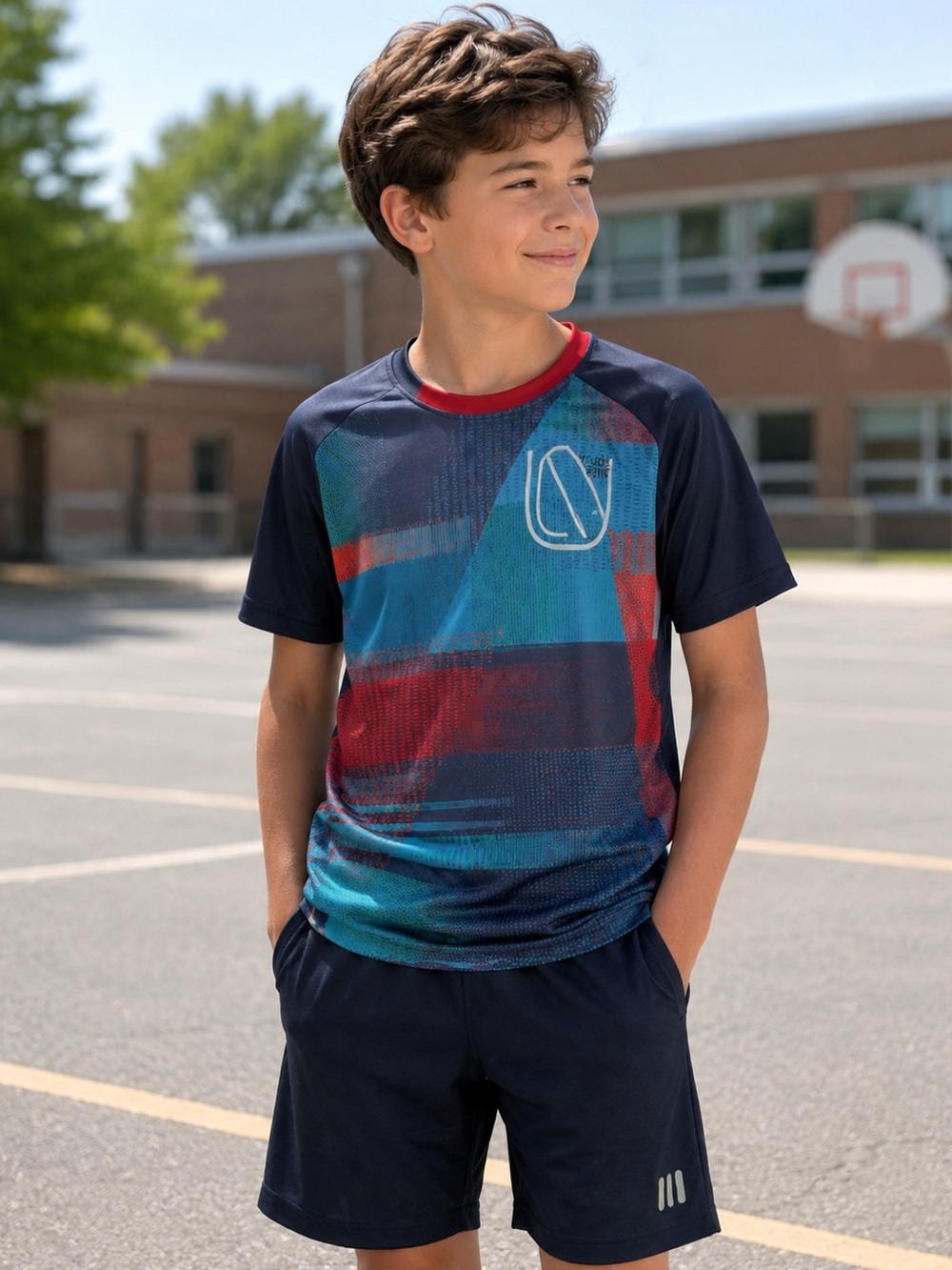 Action Sport Boys Athletic Performance T-Shirt Size 10 Blue Red Black Quick Dry